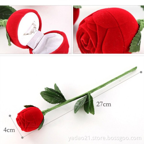 Lowest price customized red rose flower shape flocking velvet fabric ring box for jewelry diamond ring boxes